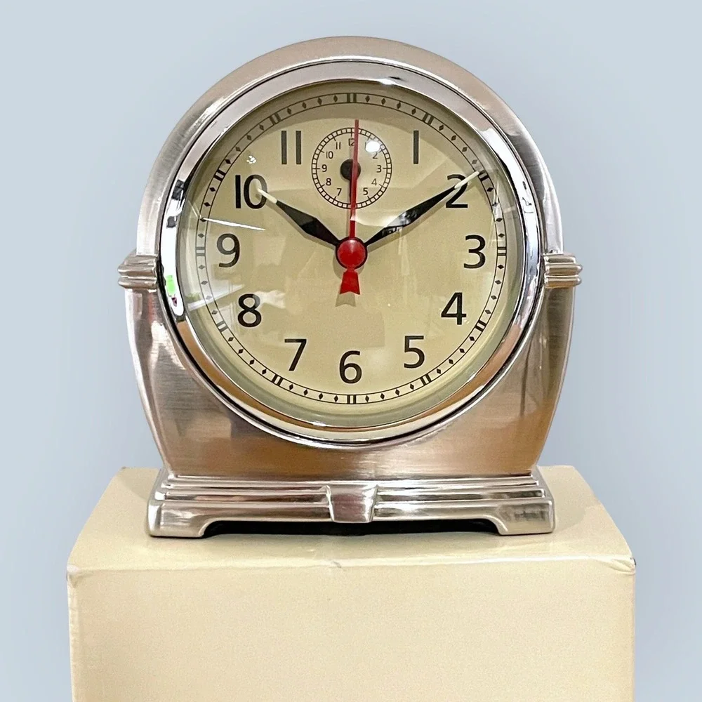 Pottery Barn Art Deco Tucker Alarm Clock Antiqued Pewter Retro